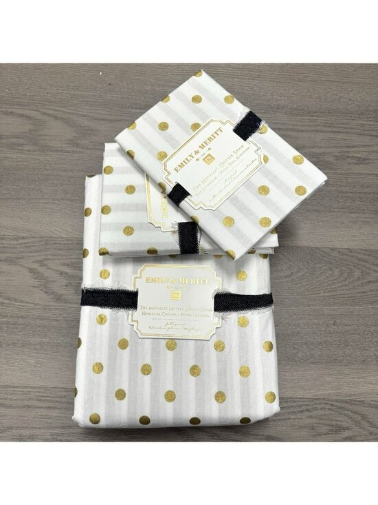 Pottery Barn Emily & Meritt Metallic Dottie Duvet Cover & Shams Full/Queen NWT